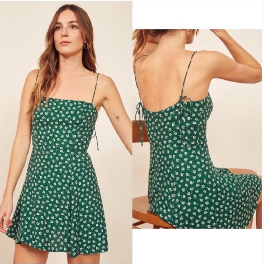 Reformation Green Summer Mini Dress Sarah Floral